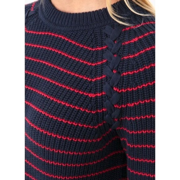 Vineyard Vines Break Stripe Lattice Crewneck Sweater Blue Pullover Wool Cotton S - Picture 2 of 16